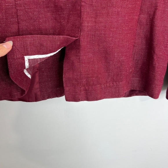 Lucky Brand burgundy linen blend 2 button roll sleeve unlined blazer jacket S - Picture 9 of 14